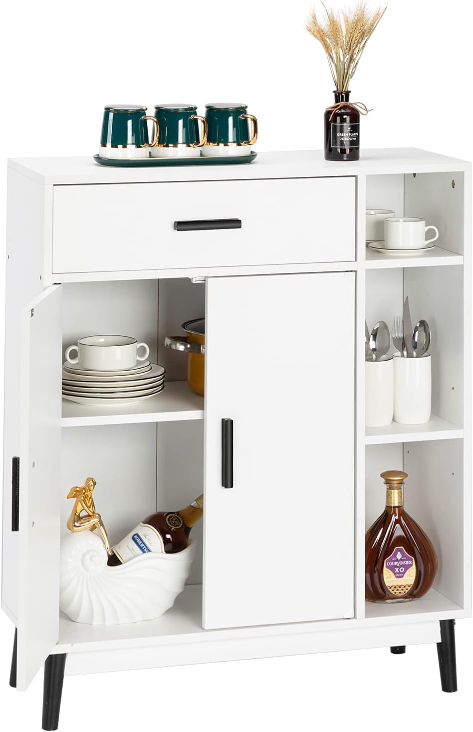 White Wood Accent Cabinet with Open Shelves and Doors R85580