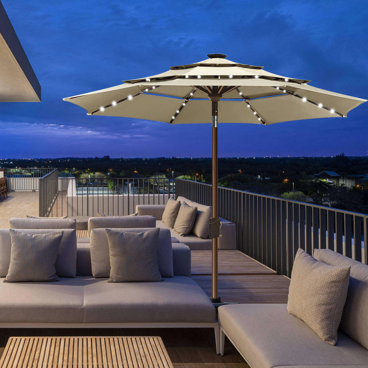 9ft 3 Tiers Patio Umbrella with 80 LED Lights H237