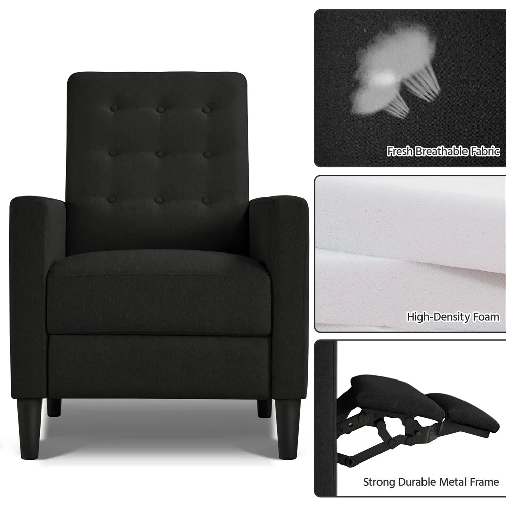 Black Fabric Tufted Recliner Chair with Adjustable Back & Footrest Y176490