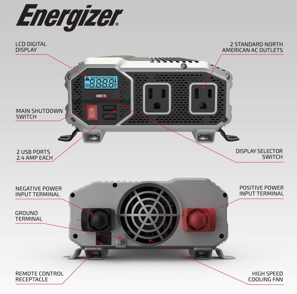 2000 watts Modified Sine Wave Car Power Inverter, 12v to 110v, Two AC Outlets, Two USB Ports, DC to AC Converter W615217
