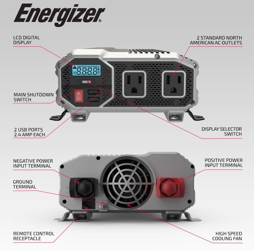 2000 watts Modified Sine Wave Car Power Inverter, 12v to 110v, Two AC Outlets, Two USB Ports, DC to AC Converter W615217