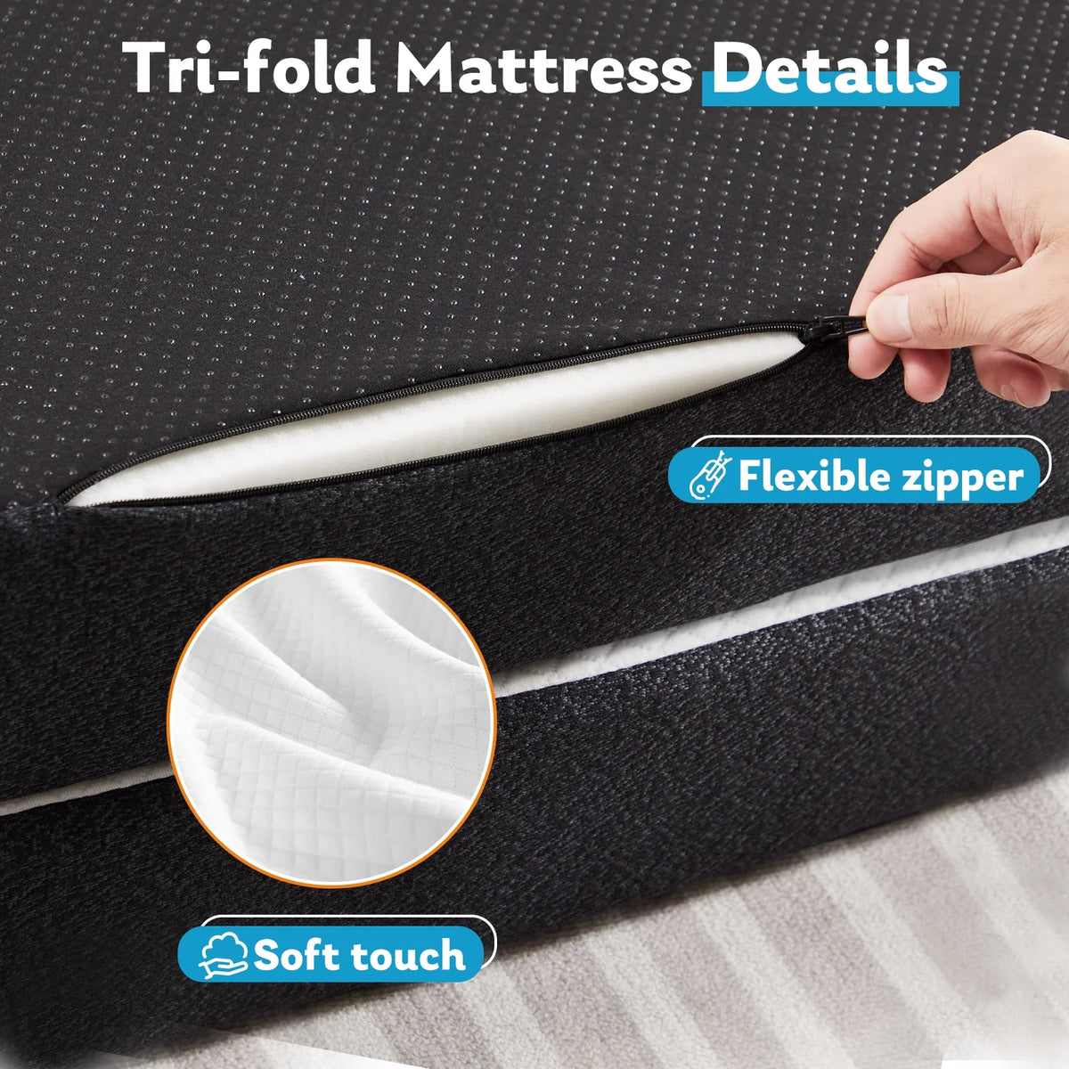 4-inch Tri Folding Memory Mattress with Removable Cover N5823