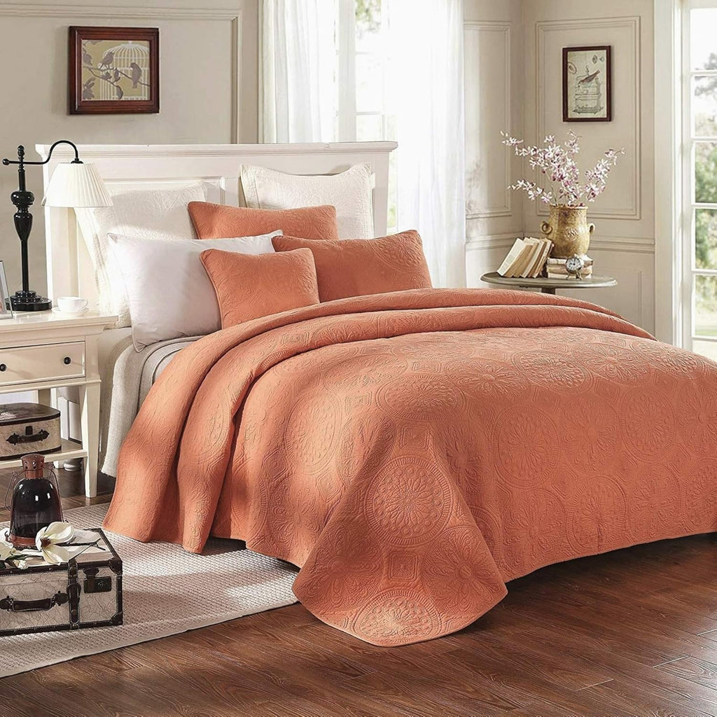 Cotton Stone Washed Floral Bohemian Coverlet Bedspread 3 Piece Set, King O726000