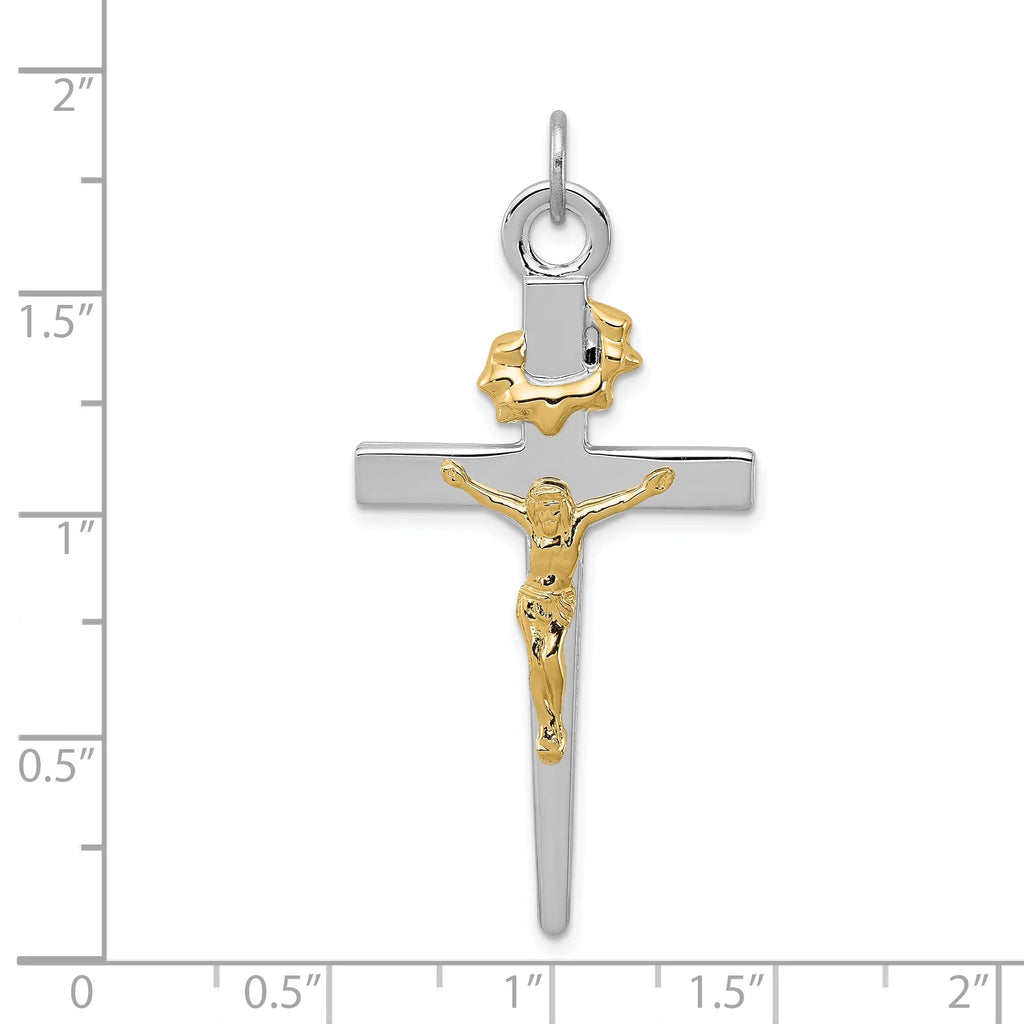 18K Gold Rhodium-Plated Sterling Silver Crucifix Charm Pendant with Sterling Silver Cable Chain Necklace O688690