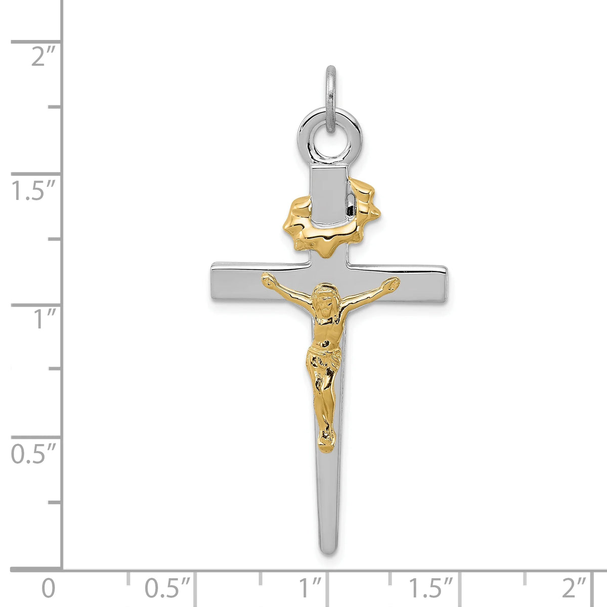 18K Gold Rhodium-Plated Sterling Silver Crucifix Charm Pendant with Sterling Silver Cable Chain Necklace O688690