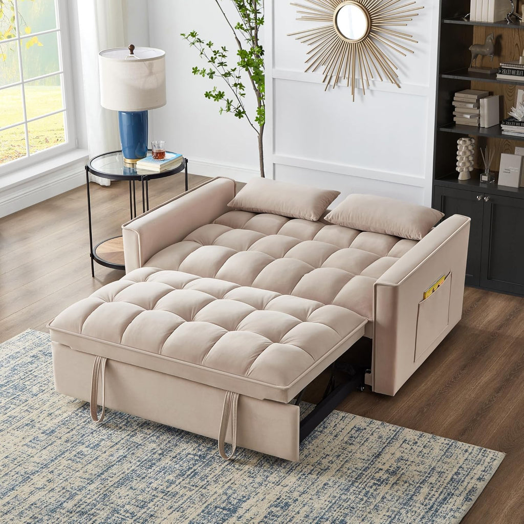 3 in 1 Multi-Functional Futon Loveseat Pull Out Couch Bed with Adjustable Backrest and Pillows Q54185