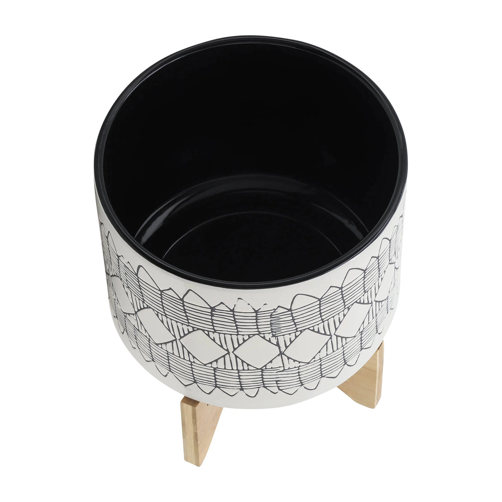 Ceramic Planter On Wooden Stand U733