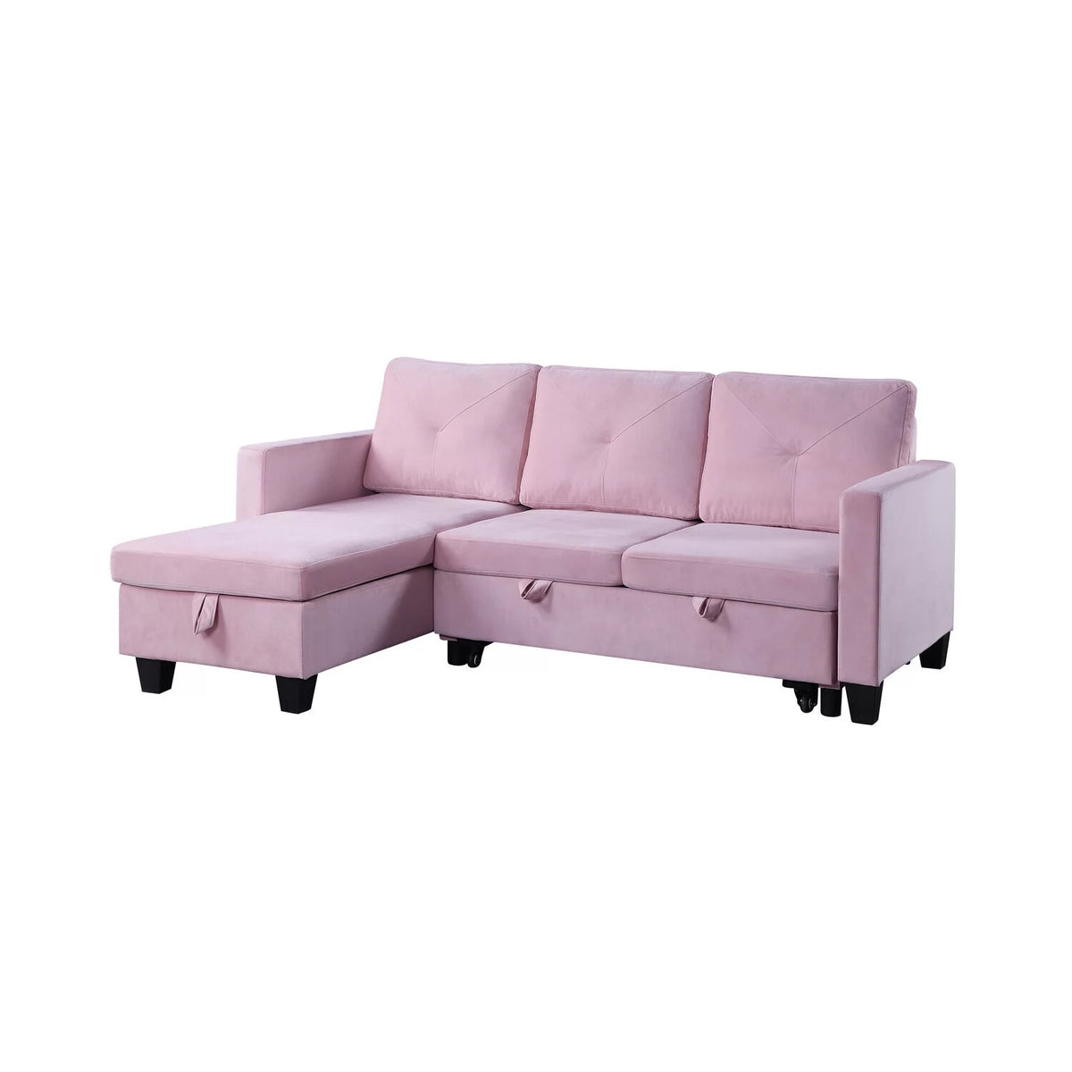 Pink Velvet Reversible Sleeper Sectional Sofa with Storage Chaise C42084