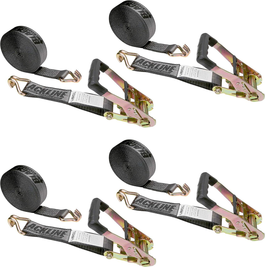 2 Inch x 30 Foot Ratchet Strap with Double J Hooks 4 Pack A991