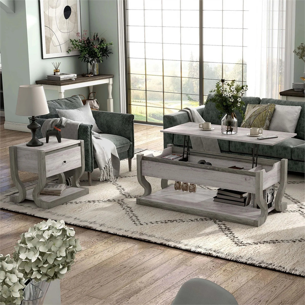 Wood 2-Piece Coffee Table Set in Coastal White F686