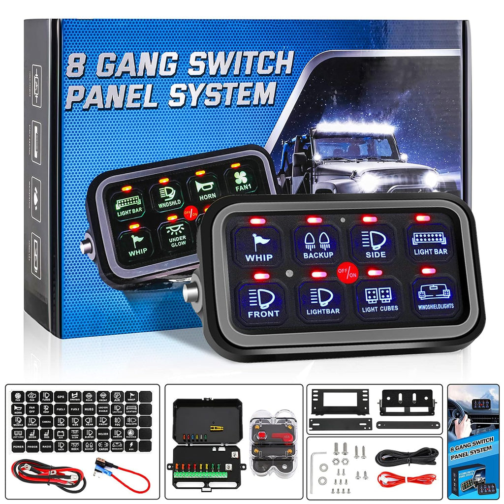 8 Gang Switch Panel 12V~24V Waterproof Automatic Dimmable Blue Light K7920