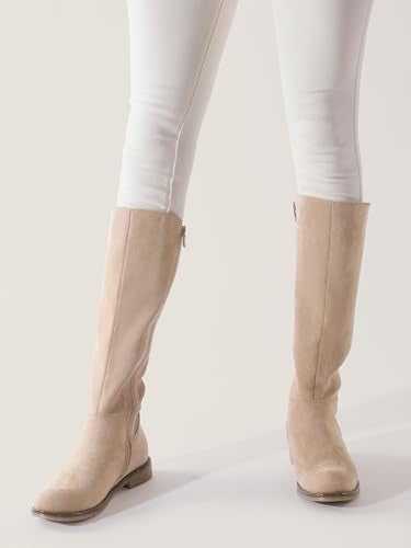 Knee High Boots Flat Low Heel Stretchy Round Toe with Side Zipper A936