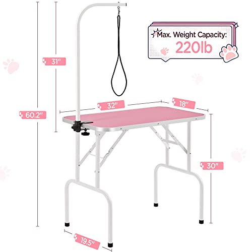 32in Foldable Pet Grooming Table with Adjustable Arm & Noose P1289