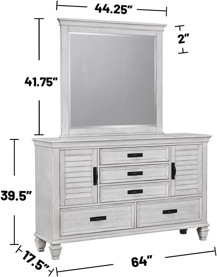 Queen Bed 4-Piece Set, Distressed White J5617