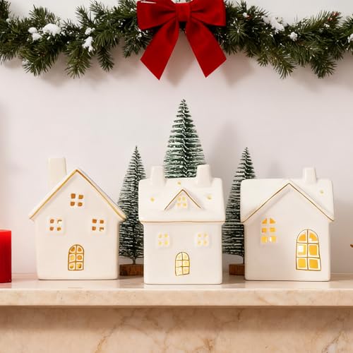 White 3Pcs Ceramic Christmas Village Houses G811
