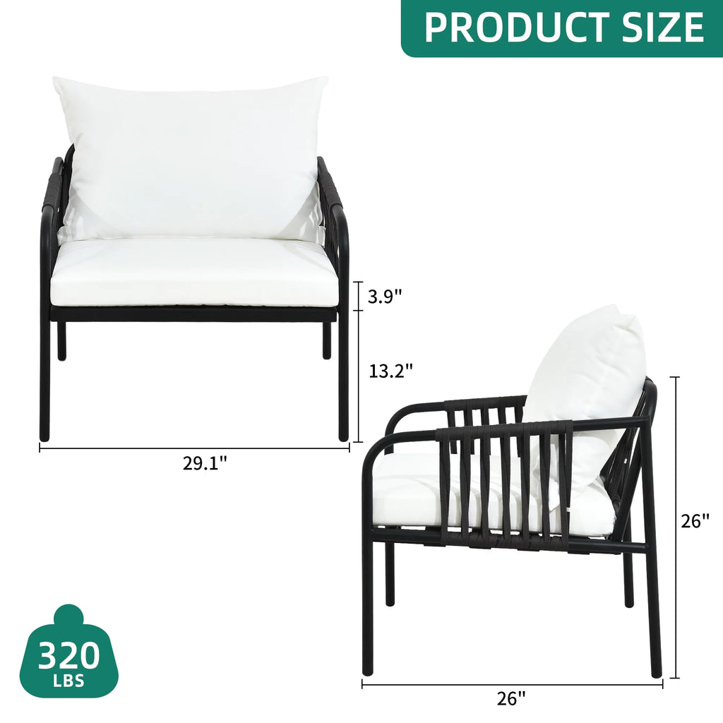 2PC White Rattan Wicker Outdoor Armchair Bistro Set I172