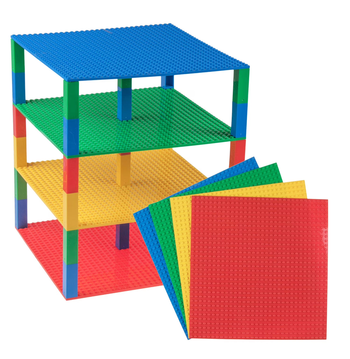 Classic Stackable Baseplates 10x10 Inch, 4 Baseplates & 30 Stackers, Blue, Green, Red & Yellow, 34 Pc G9131