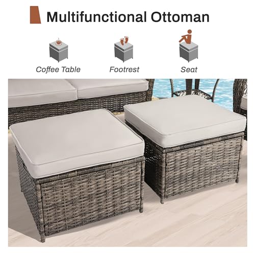 6 Pieces Patio Furniture Set Wicker Sofa with Swivel Rocking Chairs Ottoman Coffee Table Gray A444715
