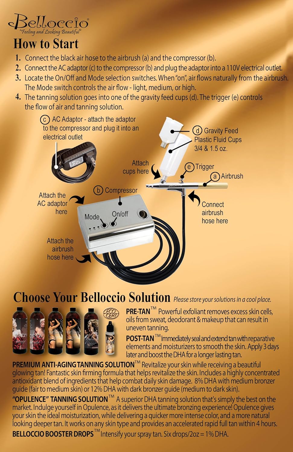Complete Professional Sunless Tanning Airbrush System with Airbrush, Compressor & Hose and 4 Ounce Tanning Solution X206