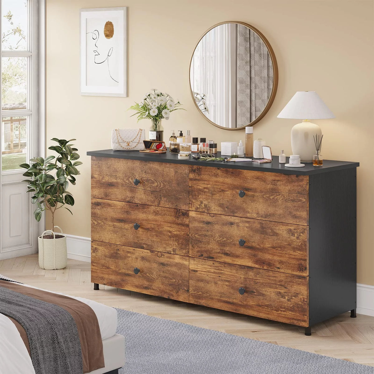 Brown 6 Drawer Double Dresser S238