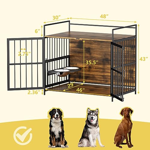 Large Dog Crate with 2 Stainless Steel Bowls D67598