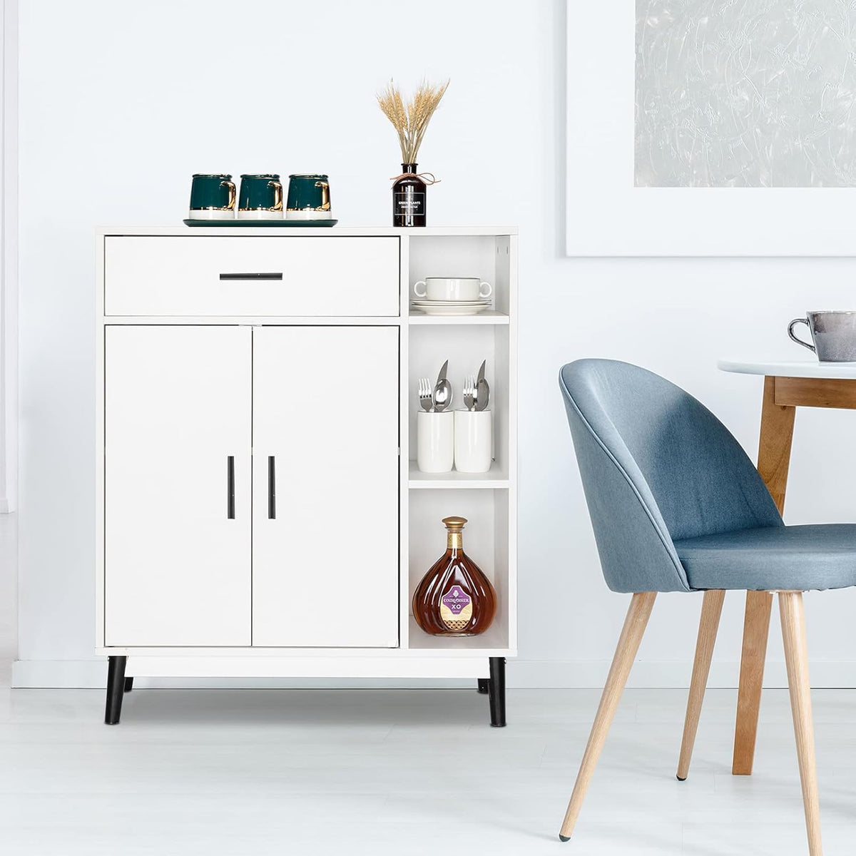 White Wood Accent Cabinet with Open Shelves and Doors R85580