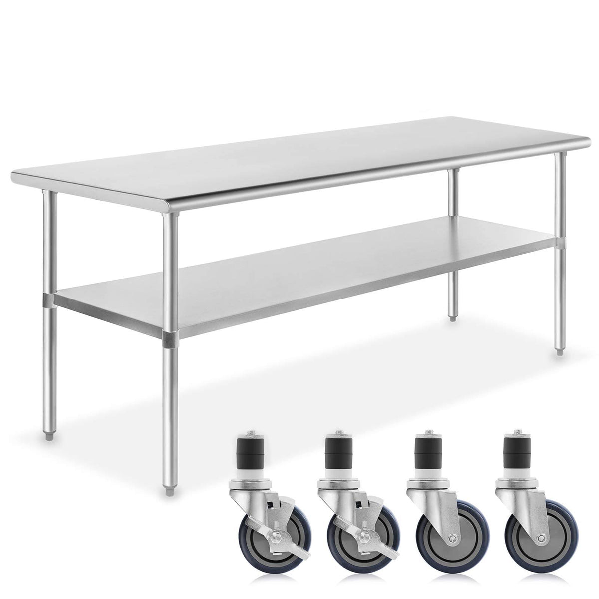 Stainless Steel Commercial Kitchen Prep & Work Table with 4 Casters P797683