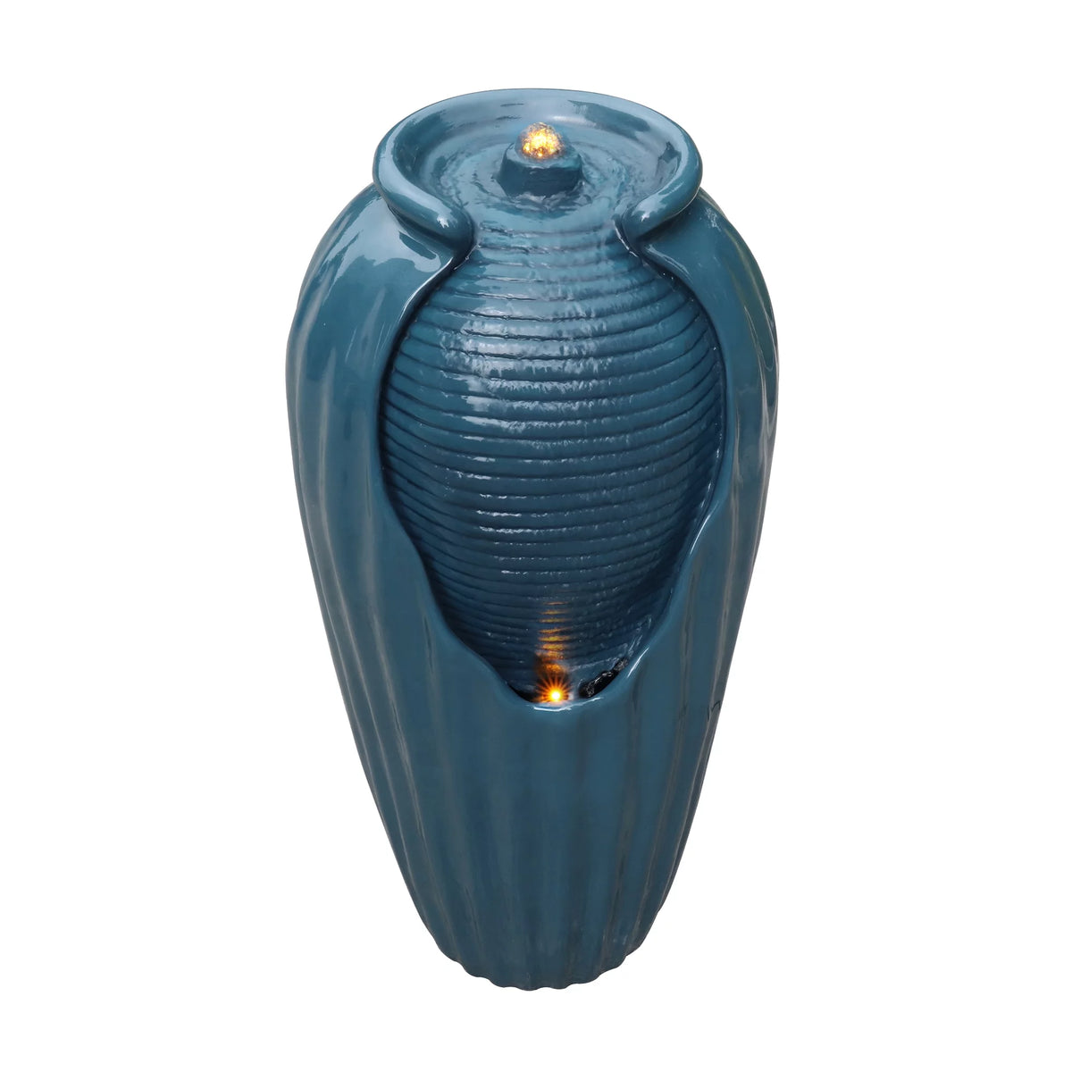 Blue Glazed Contoured Vase Water Fountain with LED Lights M947572