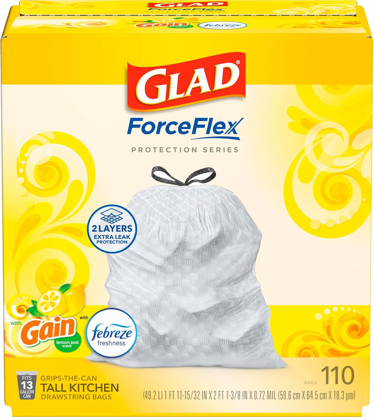 13 Gal Tall Kitchen Drawstring Garbage Bags, 110 Ct C24574