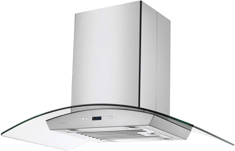 36 Inch Stainless Steel Glass Canopy Island Mounted Kitchen Range Hood T754