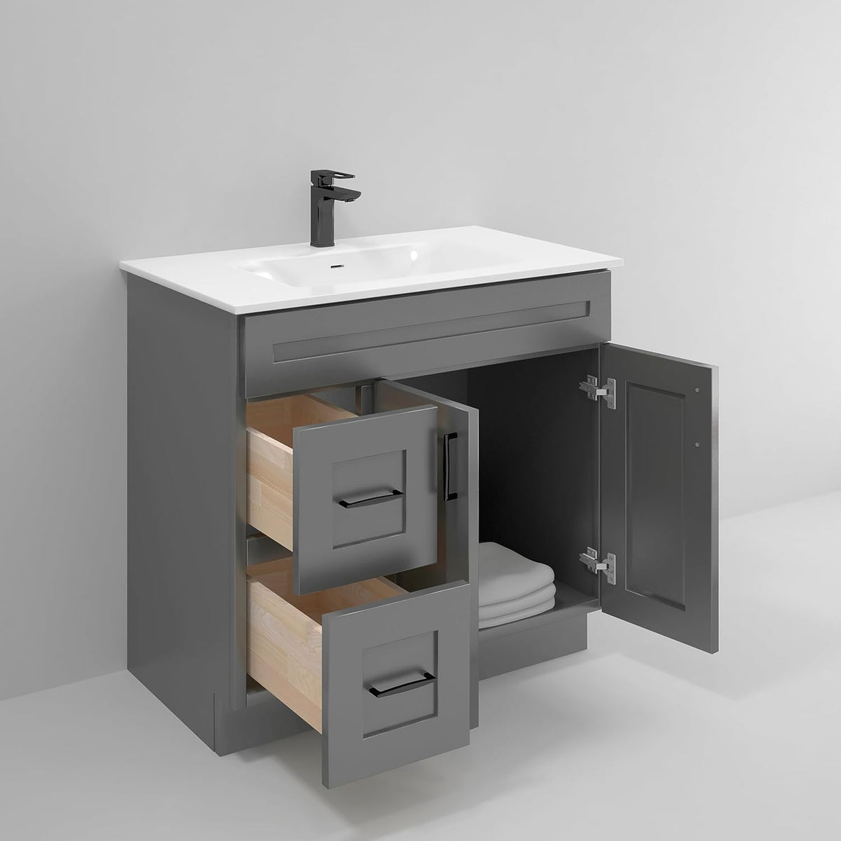 Gray Shaker Bathroom Vanity Sink Base with Drawers 36 in Cabinet Y90884