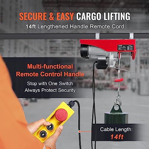 2200 lbs 1600W 110V Electric Steel Wire Winch with Wireless Remote Control 40ft Single Cable Lifting Height T102