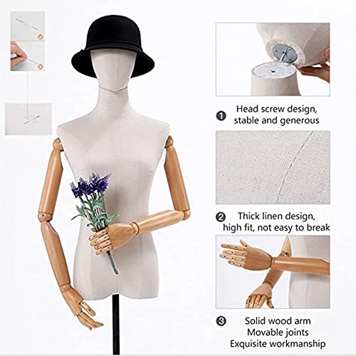 Beige Display Mannequin with Detachable Head, Wooden Hands, Adjustable Height Stand N769665