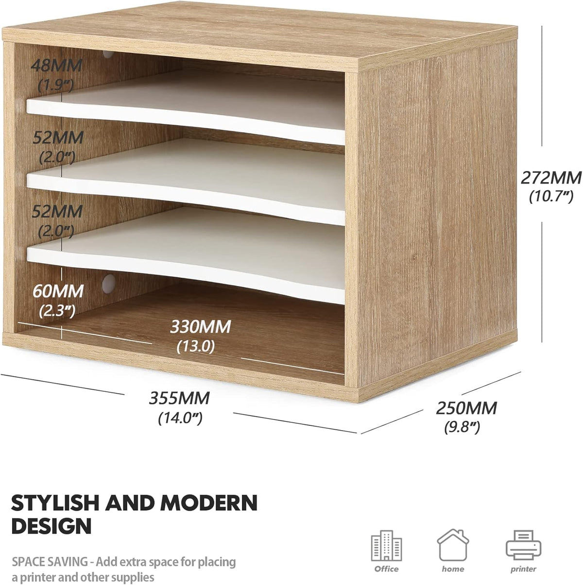 2-Tier Monitor Stand & 4-Tier Desk Paper Sorter Organizer, Light Wood P3848
