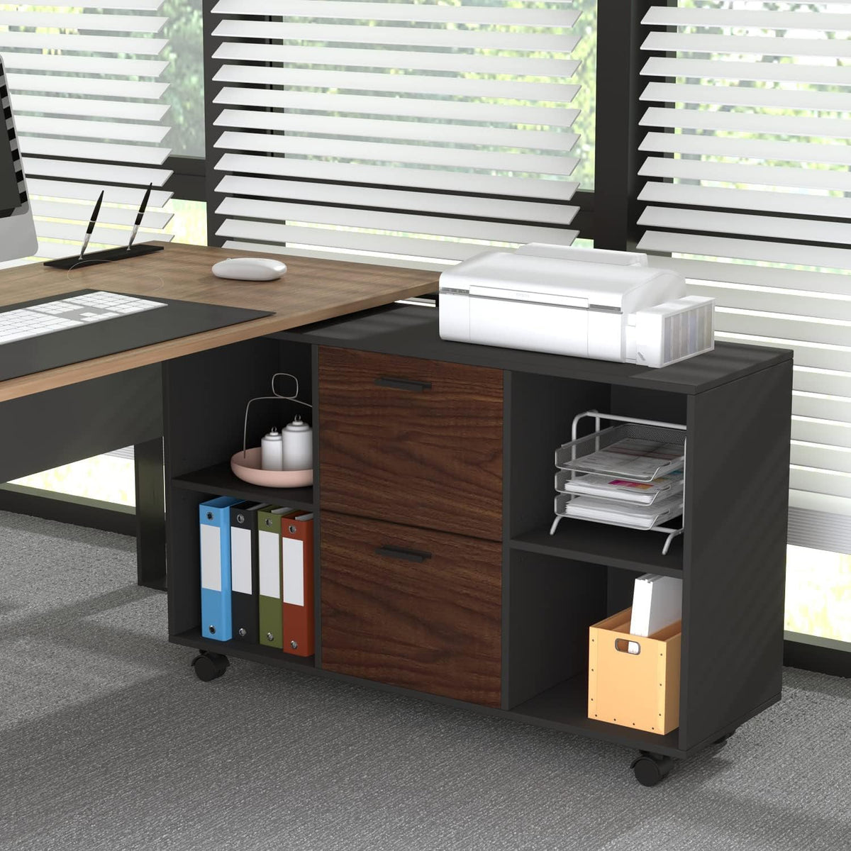 Black 2 Drawer Mobile File Cabinet with Adjustable Shelves V8548