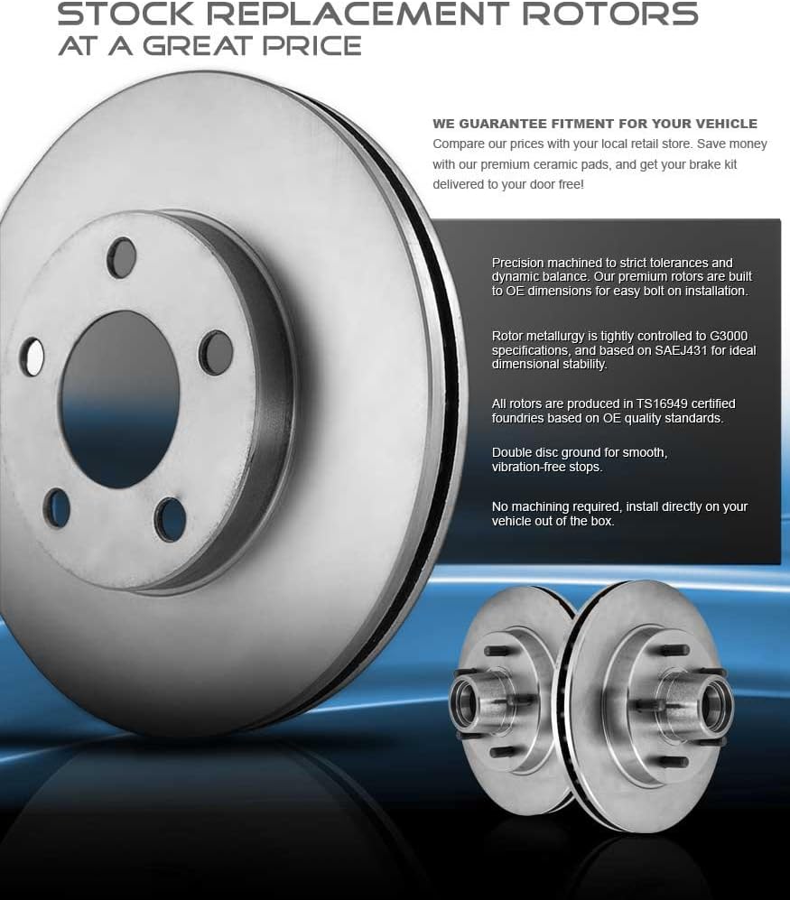 5 Lug Brake Disc Rotors + Ceramic Brake Pads + Clips A90493