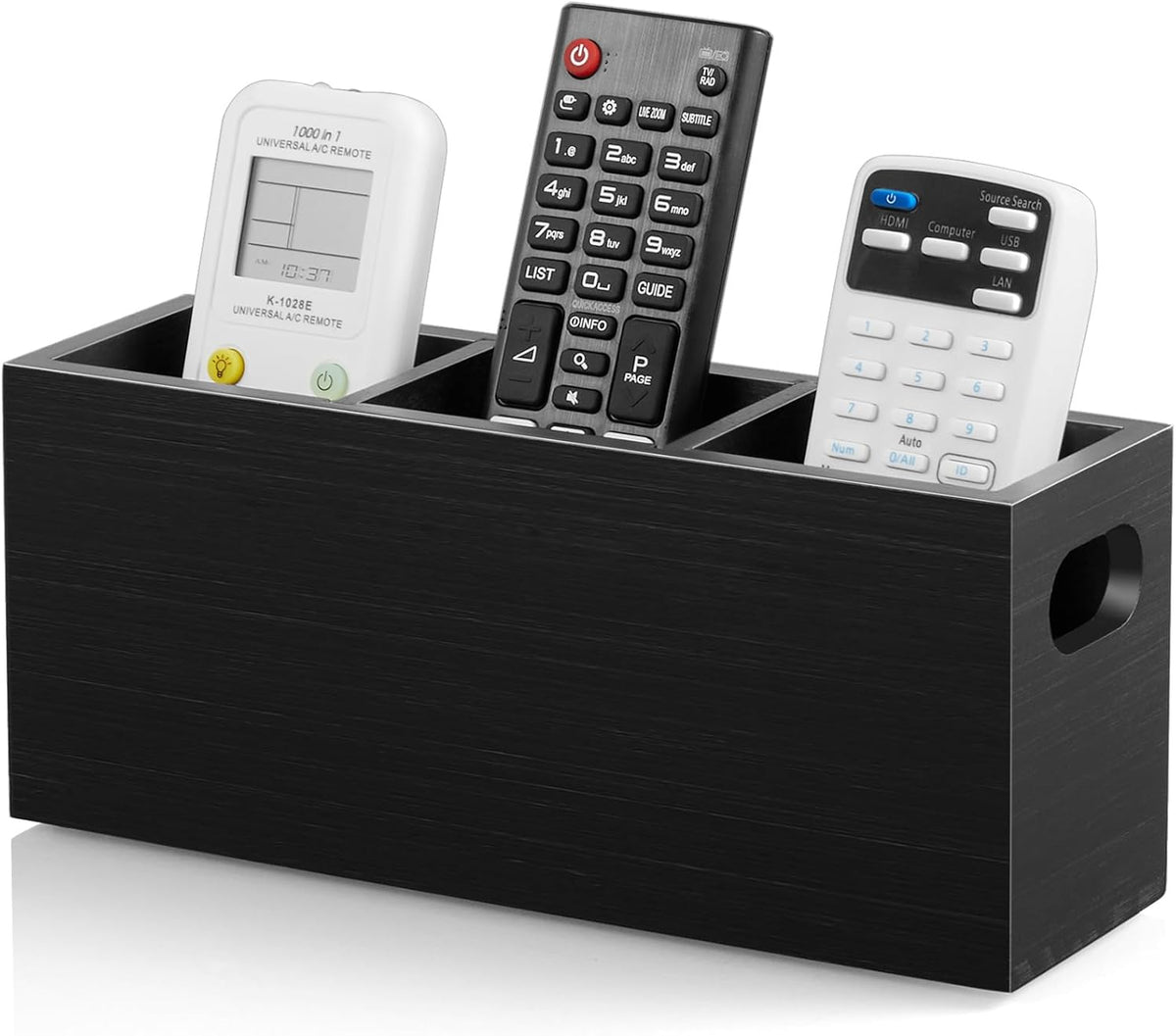 Black 3 Slots Wooden Wall Remote Holder E2235