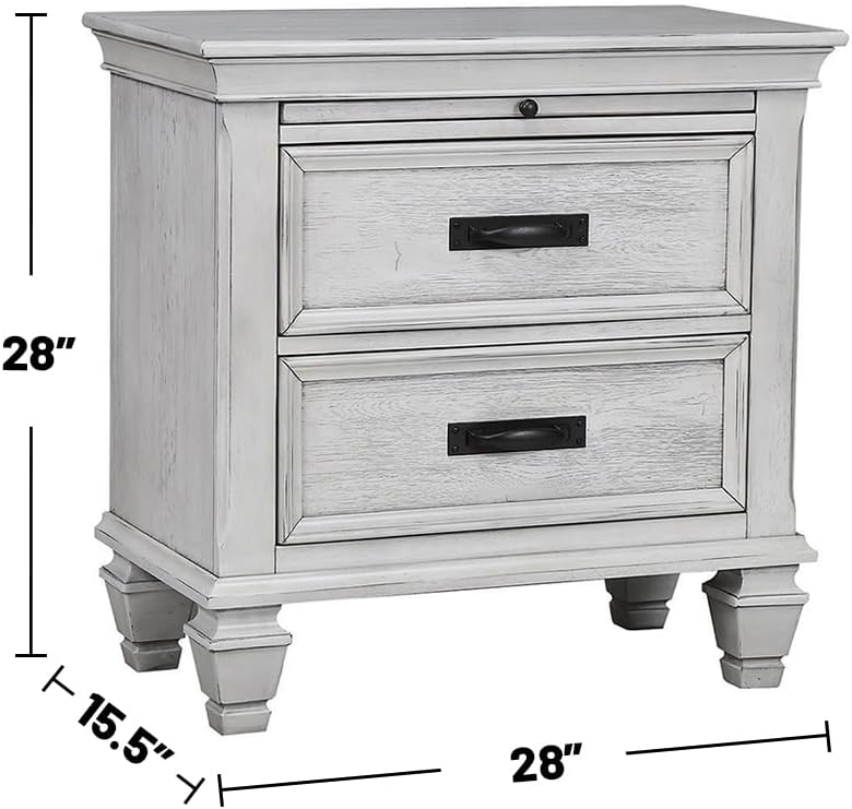 Queen Bed 4-Piece Set, Distressed White J5617
