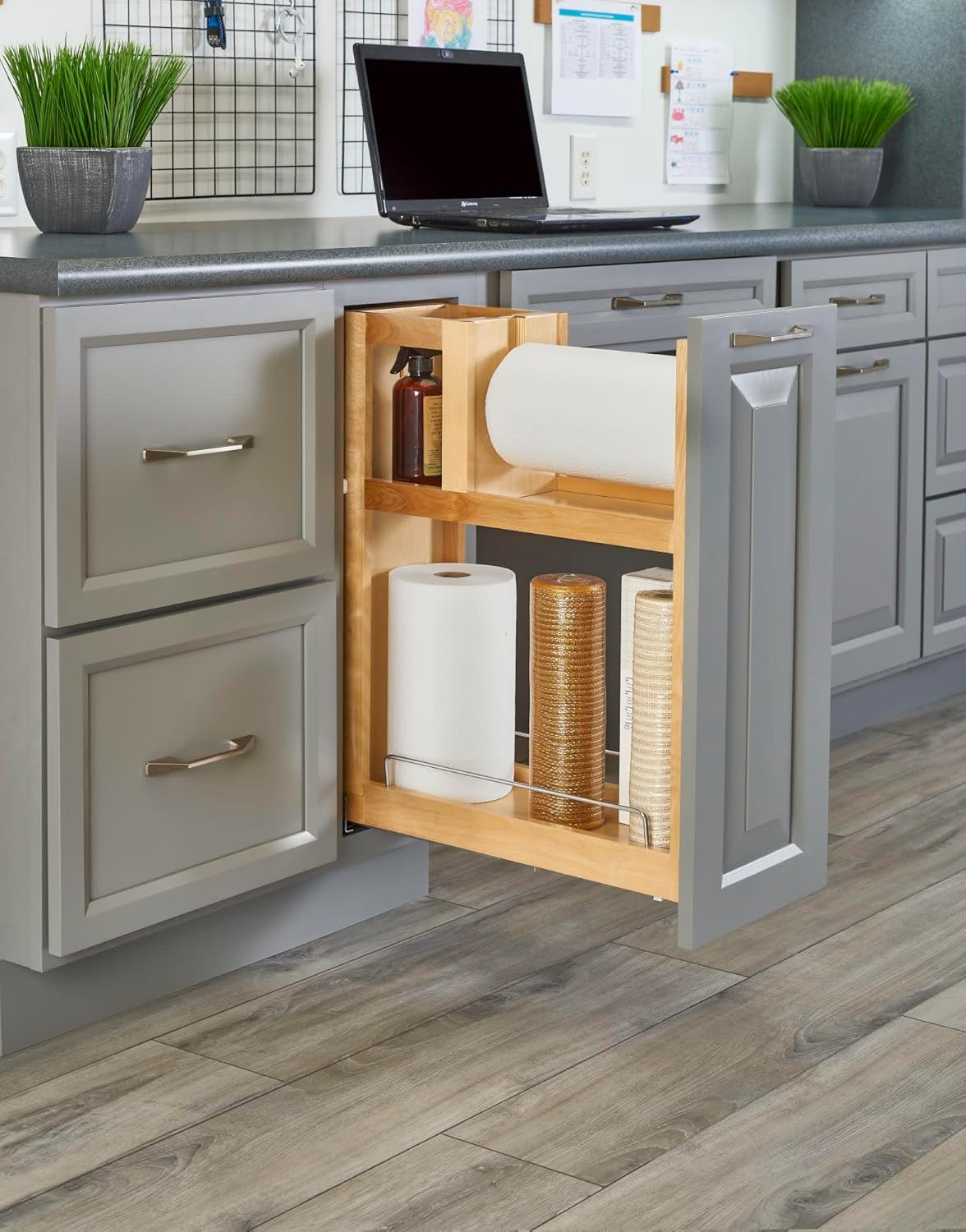 Light Brown Wood Paper Towel Pull Out Organizer D349963