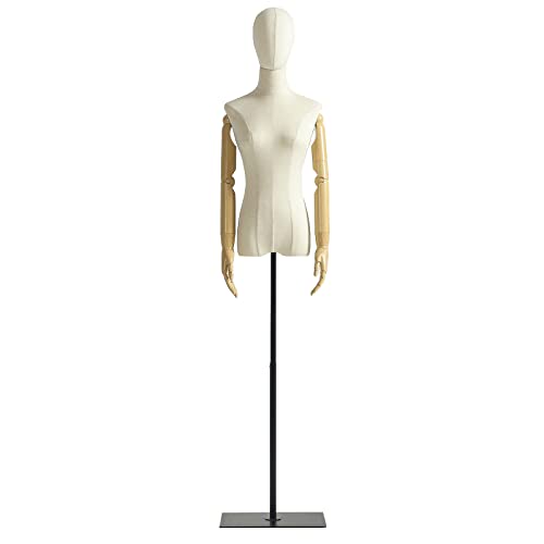 Beige Display Mannequin with Detachable Head, Wooden Hands, Adjustable Height Stand N769665