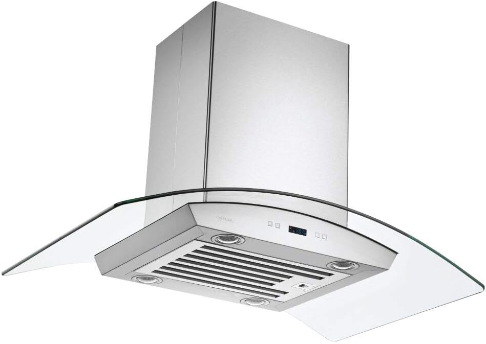36 Inch Stainless Steel Glass Canopy Island Mounted Kitchen Range Hood T754