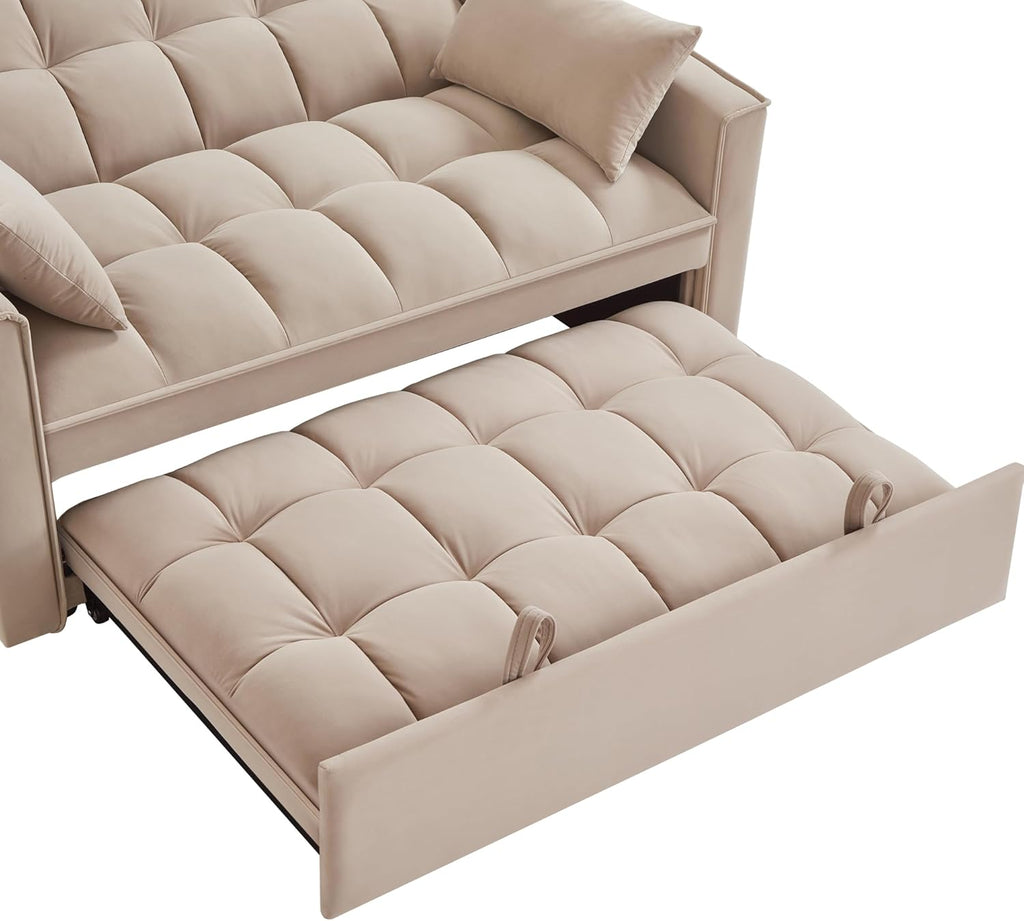 3 in 1 Multi-Functional Futon Loveseat Pull Out Couch Bed with Adjustable Backrest and Pillows Q54185