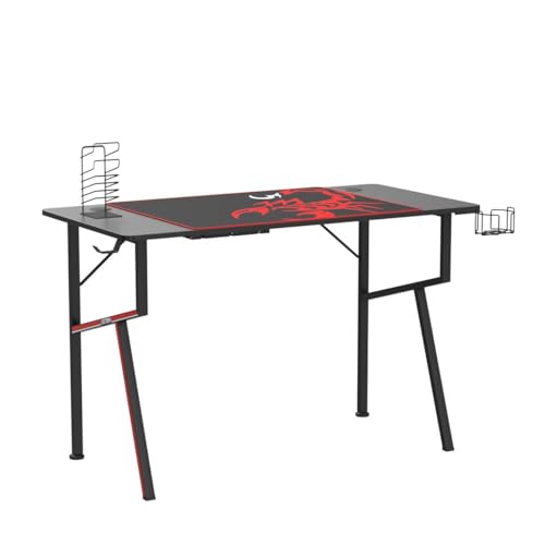 Black 47 Inch Gaming Desk with Mouse Pad Headset Hook Cup Holder Controller Stand Y8974