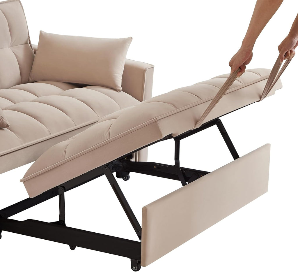 3 in 1 Multi-Functional Futon Loveseat Pull Out Couch Bed with Adjustable Backrest and Pillows Q54185