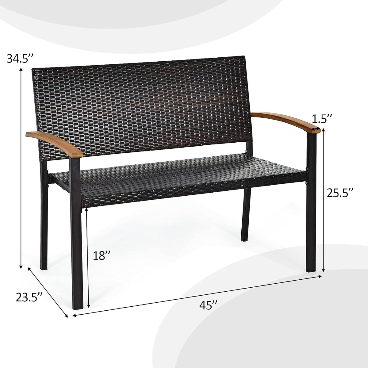 Wicker Rattan Bench with Acacia Wood Armrest P9323