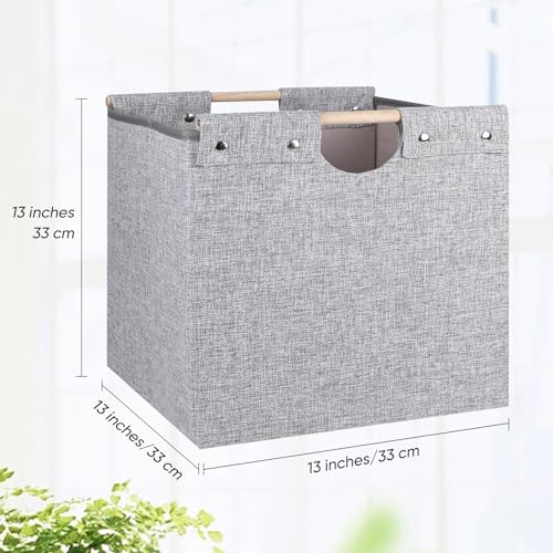 4 Pack Beige Fabric Storage Cubes with Wooden Handles C30129