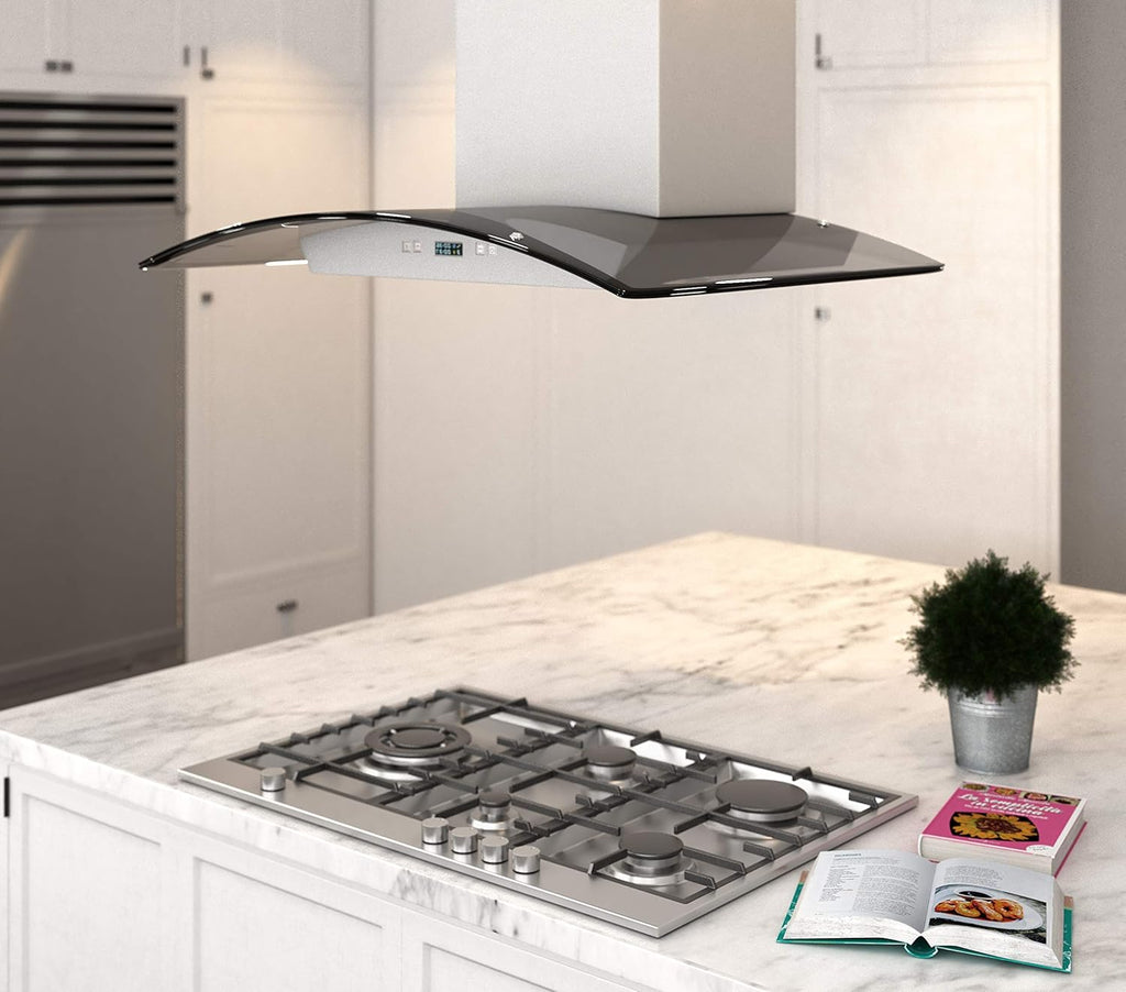 36 Inch Stainless Steel Glass Canopy Island Mounted Kitchen Range Hood T754