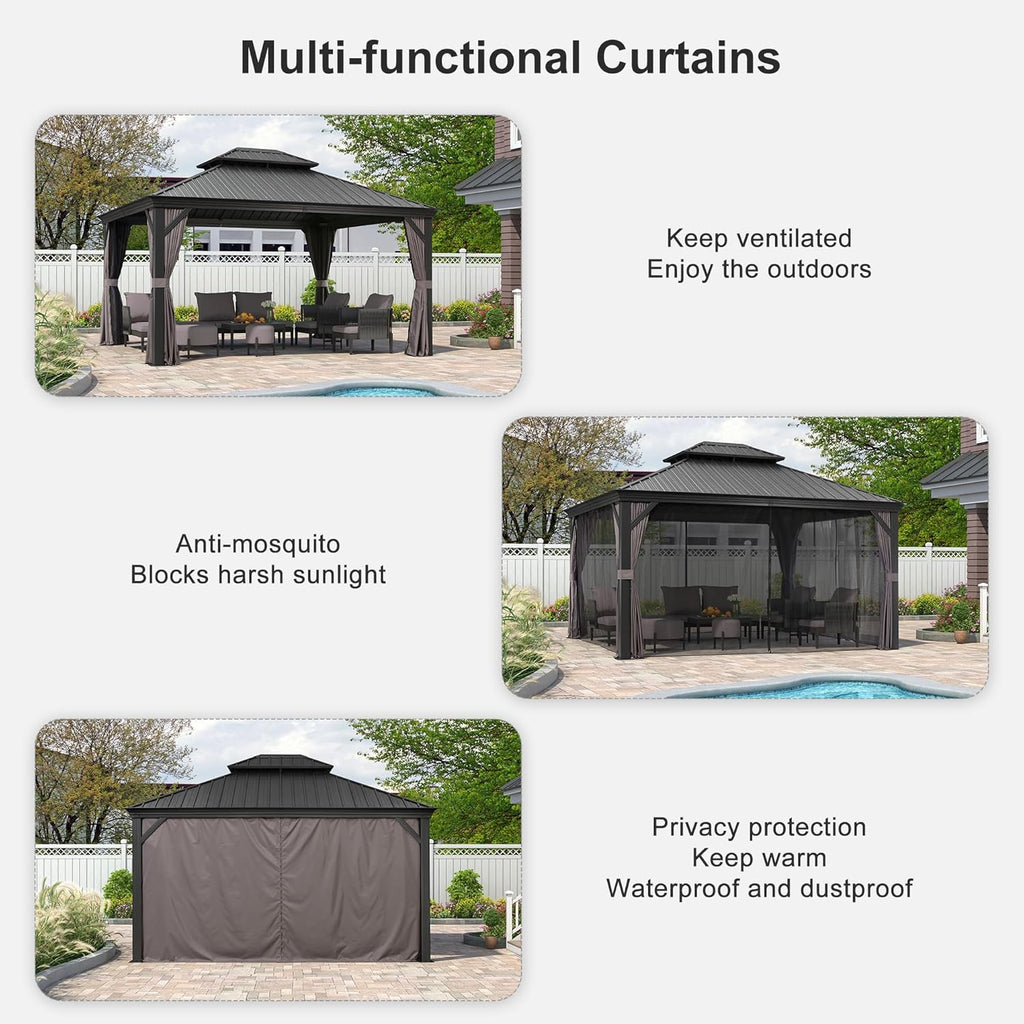 12' X 14' Grey Aluminum Hardtop Gazebo T8104