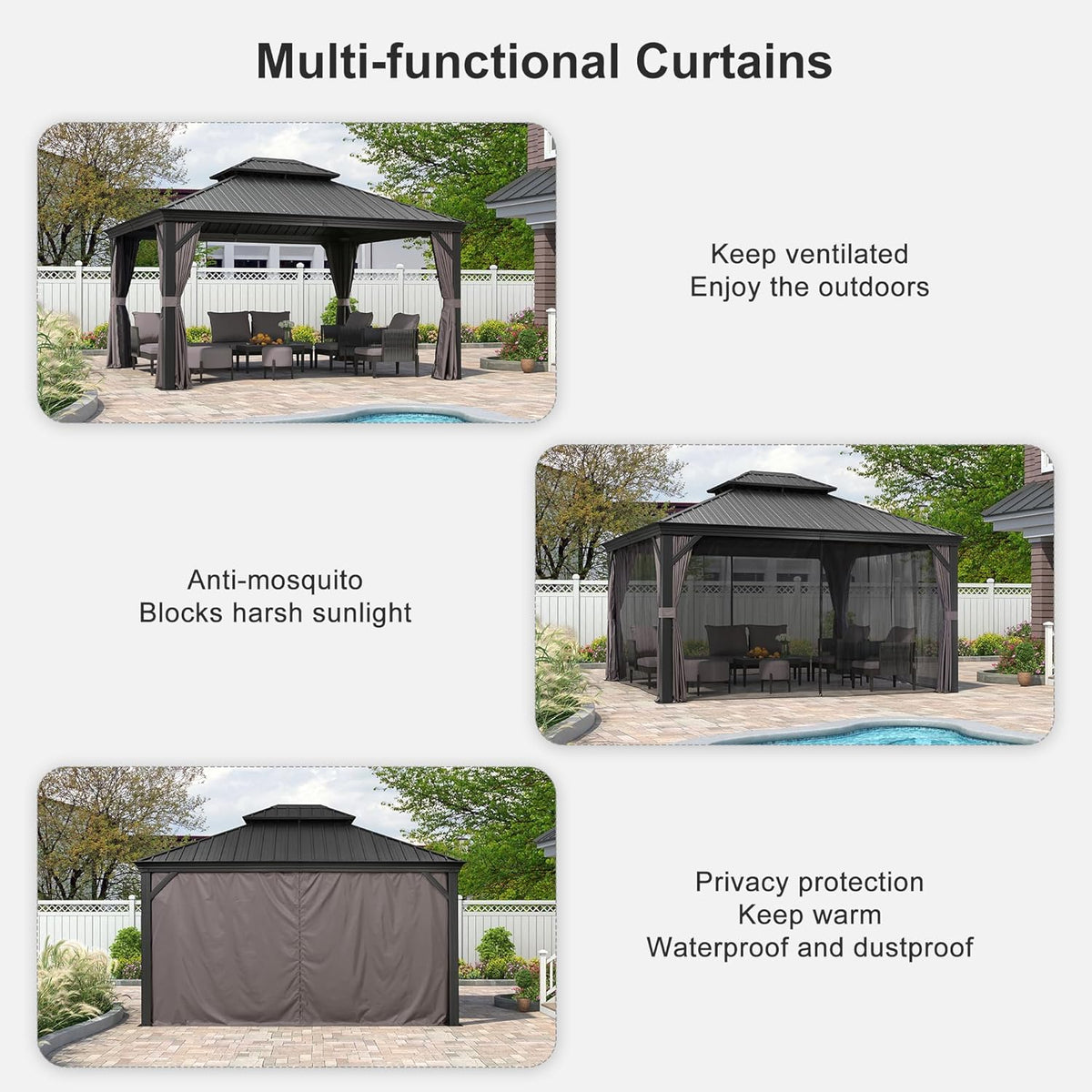 12' X 14' Grey Aluminum Hardtop Gazebo T8104