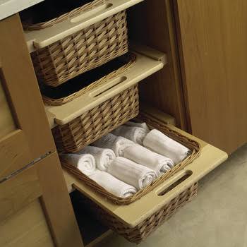Light Brown Wood Wicker Basket Organizer V532085